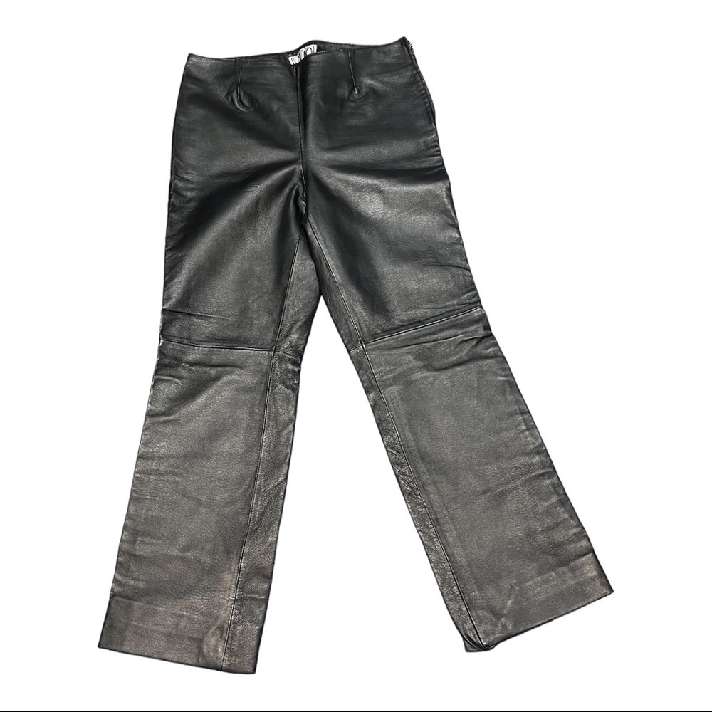 Clio Vintage Leather Pant Black Straight Wide Leg Pull-On Bikercore Western Sz 8
